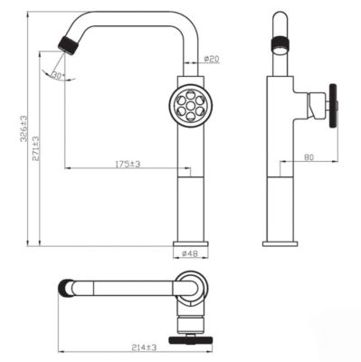 Mitigeur lavabo haut noir et manette rouge Essebagno Indus