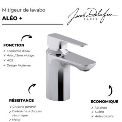 Mitigeur lavabo JACOB DELAFON Aleo+ avec tirette