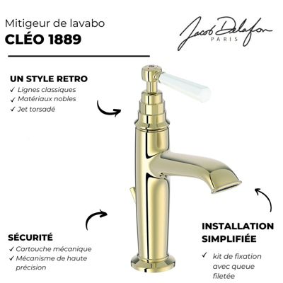 Mitigeur lavabo JACOB DELAFON Cléo 1889 or beige + nettoyant Briochin