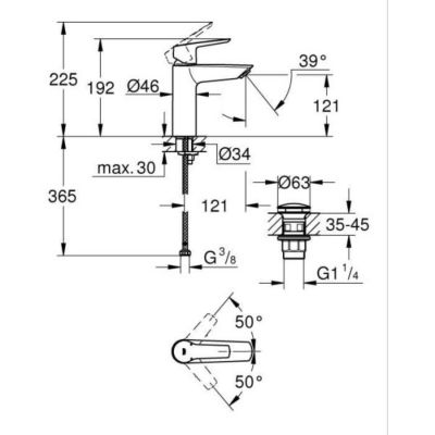 Mitigeur lavabo monocommande GROHE Start - Noir mat - Taille M - Bec moyen - Economie d'eau