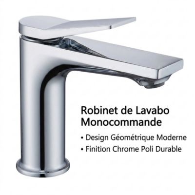Mitigeur lavabo monotrou chromé en zinc avec flexibles 3/8