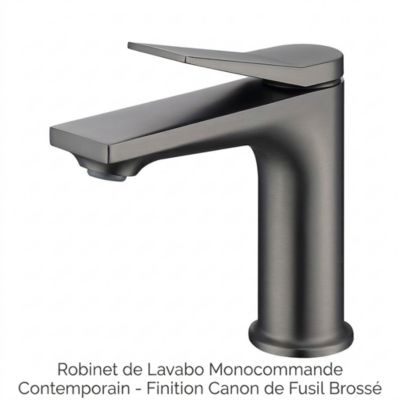 Mitigeur lavabo monotrou gris canon de fusil en zinc
