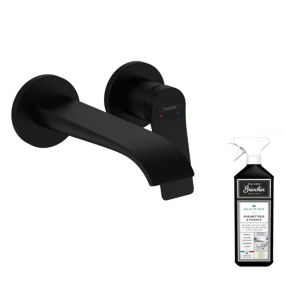 Mitigeur lavabo mural  HANSGROHE bec 195 mm noir mat + nettoyant Briochin