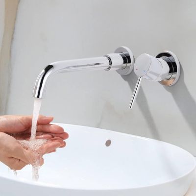 Mitigeur Lavabo Mural Rotatif à Robinet Salle de Bain pour Baignoire et Lavabo Robinetterie Vasque Encastré Mural Design Moderne