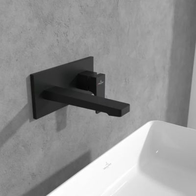 Mitigeur lavabo mural VILLEROY ET BOCH Architectura Square avec vidage Push Open Noir mat