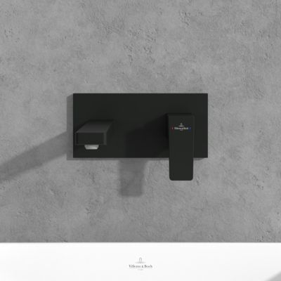 Mitigeur lavabo mural VILLEROY ET BOCH Architectura Square avec vidage Push Open Noir mat