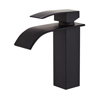 Mitigeur Lavabo Noir Cascade avec Bec Hauteur 185mm Robinet Salle Bain Noir