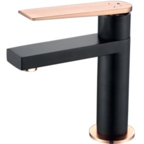 Mitigeur lavabo noir mat et or rose Essebagno Allure