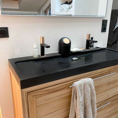 Mitigeur lavabo noir mat et or rose Essebagno Exil