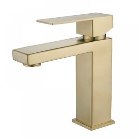 Mitigeur Lavabo Robinet de Salle de Bains, Monotrou Mousseur Robinetterie, Or Brossé, Laiton Pure avec 2 Flexibles de 60cm