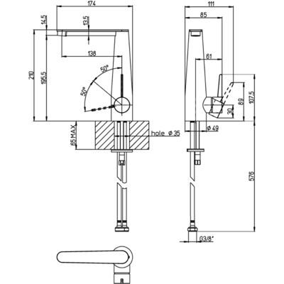 Mitigeur lavabo VILLEROY ET BOCH Conum ouverture côté avec vidage Push Open Or brossé