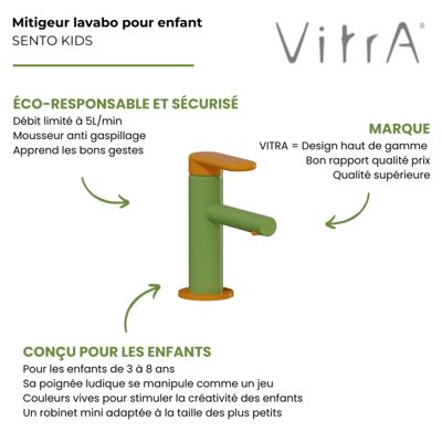 Mitigeur lavabo VITRA Sento Kids jaune et vert