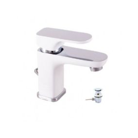 Mitigeur lavabo YUKON en laiton blanc chromé avec siphon