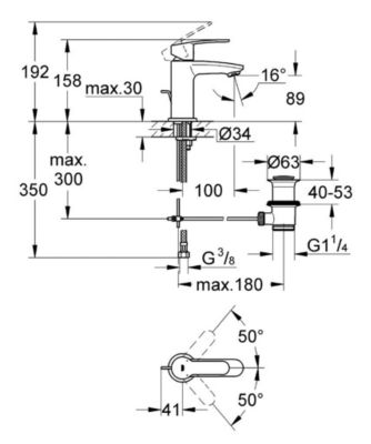 Mitigeur lave-mains GROHE EUROSTYLE Cosmopolitan - Monotrou sur plage - Cartouche céramique 35mm - Chrome