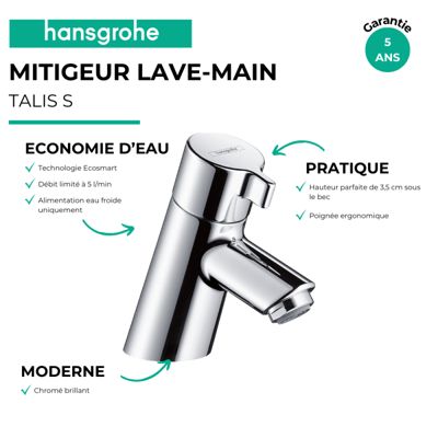 Mitigeur lave-mains HANSGROHE 40 sans tirette ni vidage chromE + nettoyant Briochin