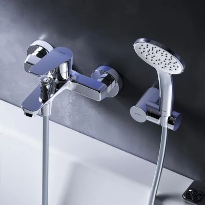 Mitigeur mécanique de baignoire avec douchette et support Robinet Salle de Bain Chromé, FTA15000 Hit AM.PM