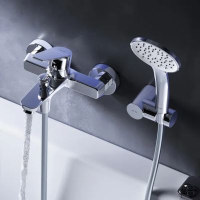 Mitigeur mécanique de baignoire avec douchette et support Robinet Salle de Bain Chromé, FTA15000 Hit AM.PM