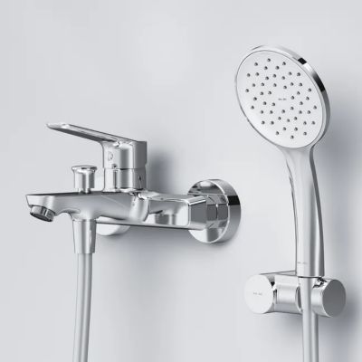 Mitigeur mécanique de baignoire avec douchette et support Robinet Salle de Bain Chromé, FTA15000 Hit AM.PM