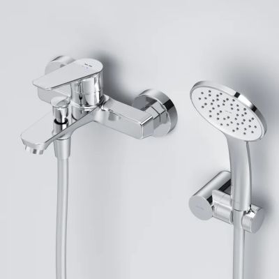 Mitigeur mécanique de baignoire avec douchette et support Robinet Salle de Bain Chromé, FTA15000 Hit AM.PM