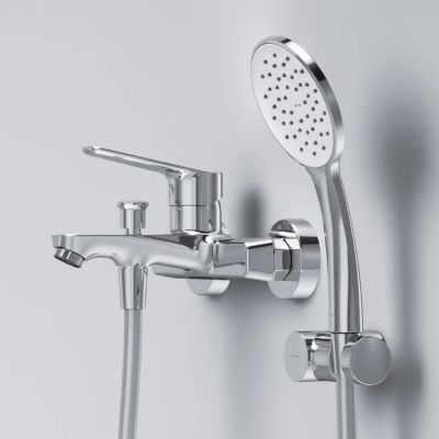 Mitigeur mécanique de baignoire avec douchette et support Robinet Salle de Bain Chromé, FTA15000 Hit AM.PM
