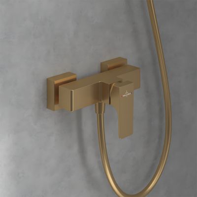 Mitigeur mécanique douche VILLEROY ET BOCH Architectura Square + Ensemble de douche Verve Showers 3 jets Or brossé