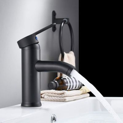 Mitigeur monocommande noir avec mitigeur eau chaude et eau froide pour salle de bain et cuisine