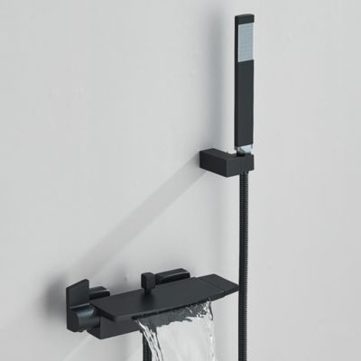 Mitigeur mural bain-douche en laiton noir mat avec douchette, moderne, chaud/froid, 26 cm