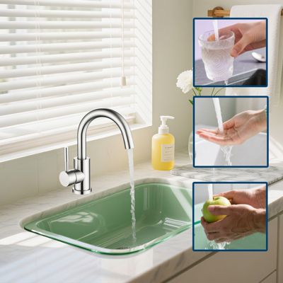 Mitigeur pivotant 360, argent, acier inoxydable, eau chaude/froide, facile à installer, lavabo, petite cuisine, bain/cuisine