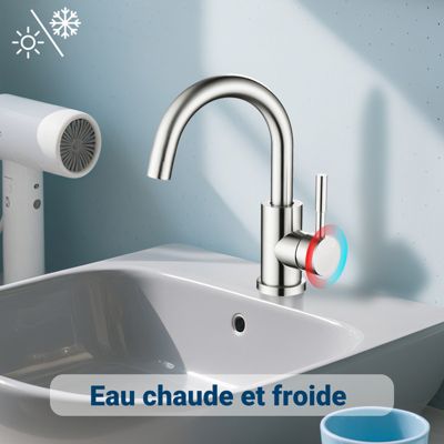 Mitigeur pivotant 360, argent, acier inoxydable, eau chaude/froide, facile à installer, lavabo, petite cuisine, bain/cuisine