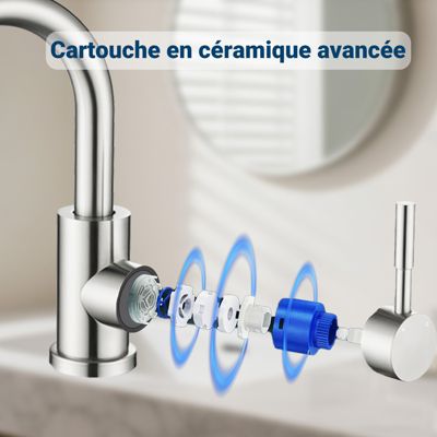Mitigeur pivotant 360, argent, acier inoxydable, eau chaude/froide, facile à installer, lavabo, petite cuisine, bain/cuisine