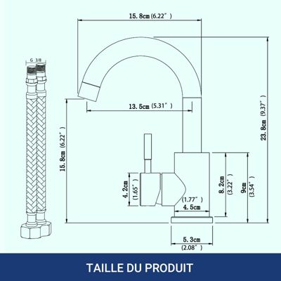 Mitigeur pivotant 360, argent, acier inoxydable, eau chaude/froide, facile à installer, lavabo, petite cuisine, bain/cuisine