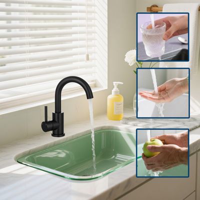 Mitigeur pivotant 360, noir, acier inoxydable, eau chaude/froide, facile à installer, lavabo, petite cuisine, bain/cuisine