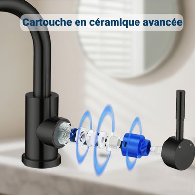 Mitigeur pivotant 360, noir, acier inoxydable, eau chaude/froide, facile à installer, lavabo, petite cuisine, bain/cuisine