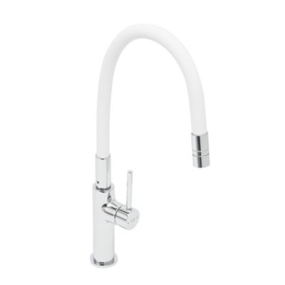 Mitigeur pour évier de cuisine, bec flexible en silicone, aérateur Neoperl, cartouche en céramique, blanc/chrome (SATBSD290B)