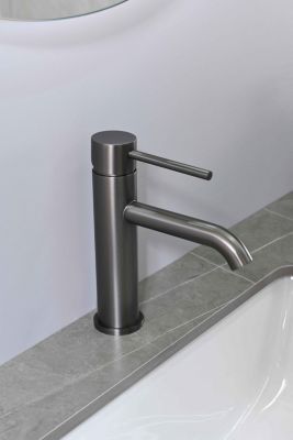 Mitigeur, robinet de lavabo pour salle de bain rond design et moderne (Gris brossé) LuxuryBain