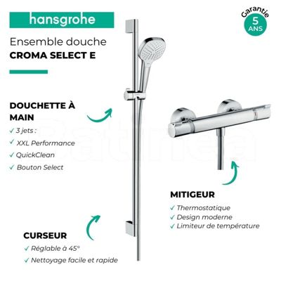 Mitigeur thermostatique avec ensemble douche Hansgrohe Croma Select E