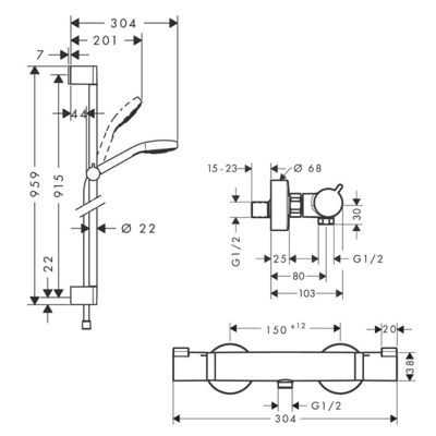 Mitigeur thermostatique avec ensemble douche Hansgrohe Croma Select E