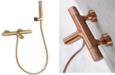 Mitigeur thermostatique bain / douche LINE - Doré brossé