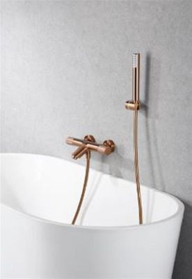 Mitigeur thermostatique bain / douche LINE - Doré brossé