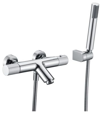Mitigeur thermostatique de bain et douche LINE - Longueur mitigeur: 306 mm - Largeur mitigeur: 164 mm - Noir mat