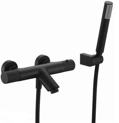 Mitigeur thermostatique de bain et douche LINE - Longueur mitigeur: 306 mm - Largeur mitigeur: 164 mm - Noir mat