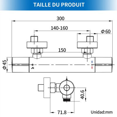 Mitigeur Thermostatique Douche Robinet Mitigeur Douche pour Colonne de Douche Baignoire Robinetterie de Bain en Laiton Chromé