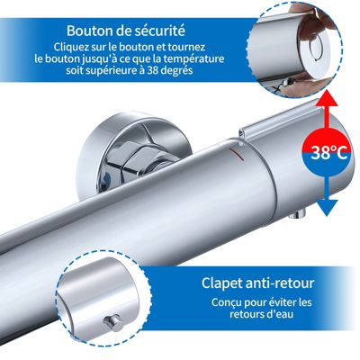 Mitigeur Thermostatique Douche Robinet Mitigeur Douche pour Colonne de Douche Baignoire Robinetterie de Bain en Laiton Chromé