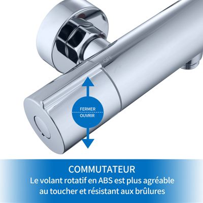 Mitigeur Thermostatique Douche Robinet Mitigeur Douche pour Colonne de Douche Baignoire Robinetterie de Bain en Laiton Chromé