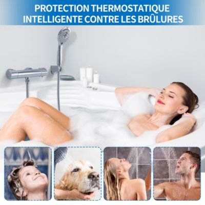 Mitigeur Thermostatique Douche Robinet Mitigeur Douche pour Colonne de Douche Baignoire Robinetterie de Bain en Laiton Chromé