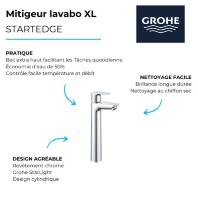 Mitigeur vasque GROHE Quickfix StartEdge avec bonde taille XL + microfibre