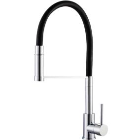 Mitigeur évier chromé à douchette mobile avec flexible silicone noir Essebagno Delisilicon