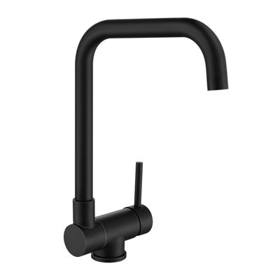 Mitigeur Évier Cuisine Pliable Devant Fenêtre Noir en Forme de 7 Robinet de Cuisine 2 Fonctions Chaud/Froid