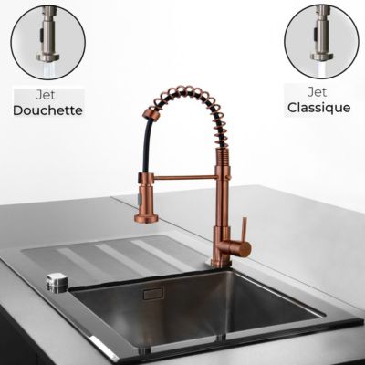 Mitigeur évier à douchette cuivre brossé Essebagno Plimo