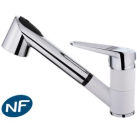 Mitigeur évier à douchette extractible blanc chromé Essebagno Embla